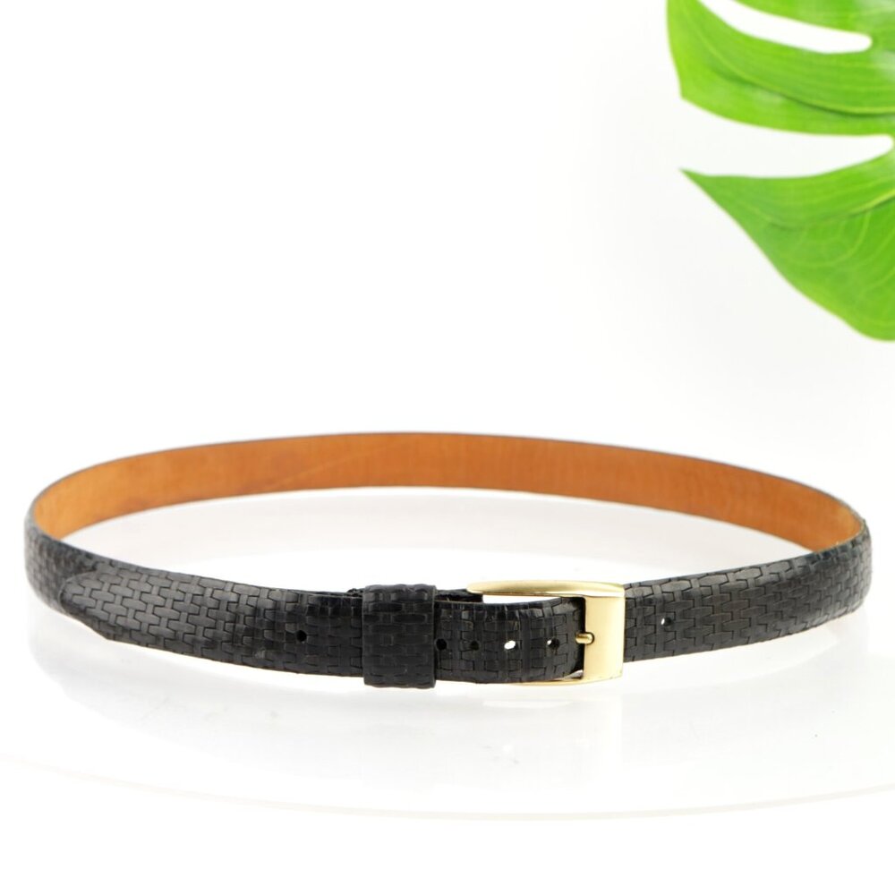 Tulliani Mens Belt Size 44 Woven Black Italian Calfskin Solid Brass Prong Buckle